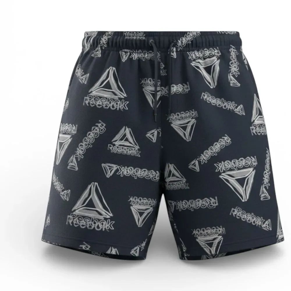 Reebok Navy All-Over Logo Athletic Shorts Men’s 2XL Drawstring